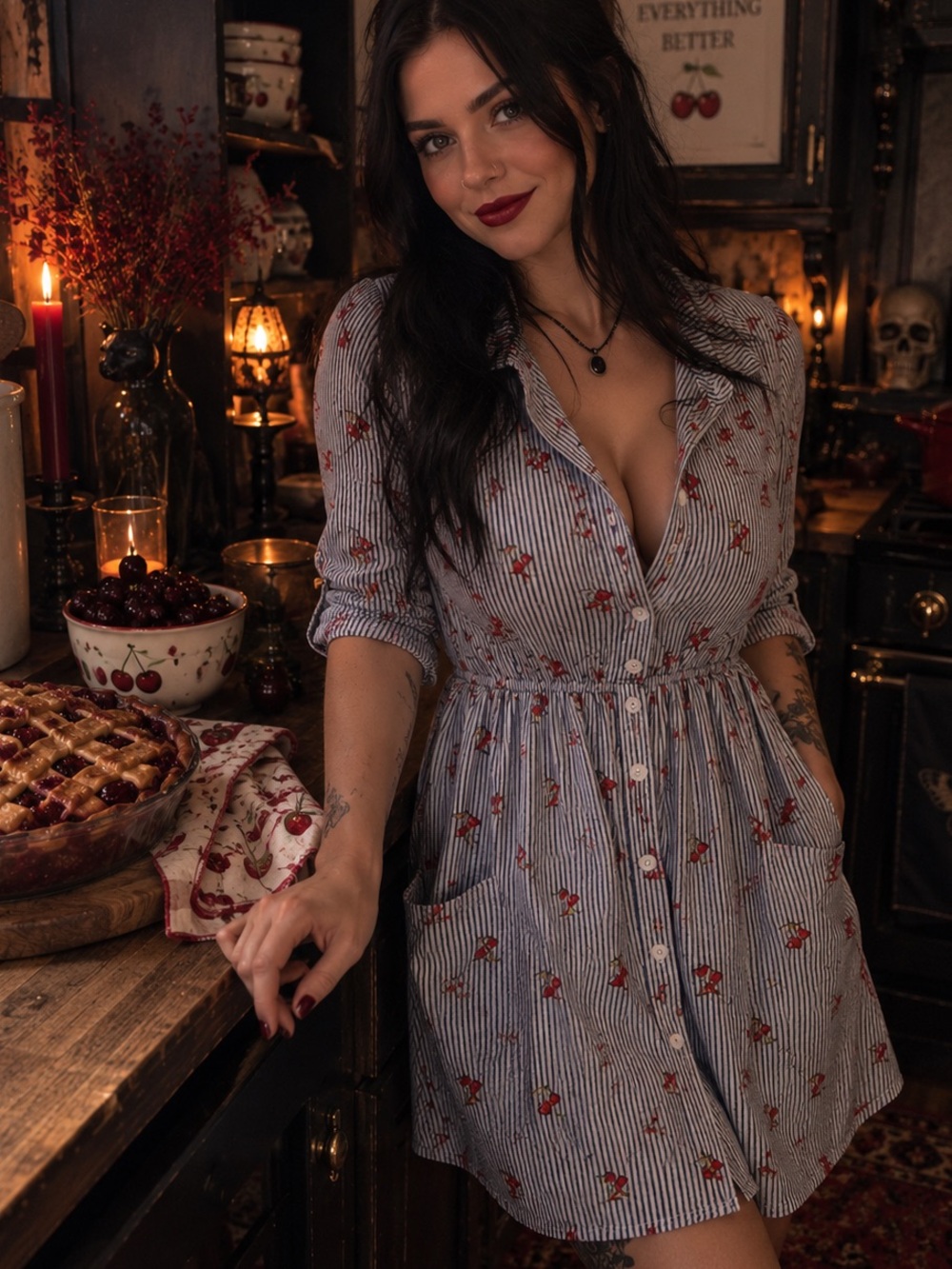 Monteau Los Angeles | Blue Pinstripes | 🍒 Cherry Button-Front | Mini Dress | S